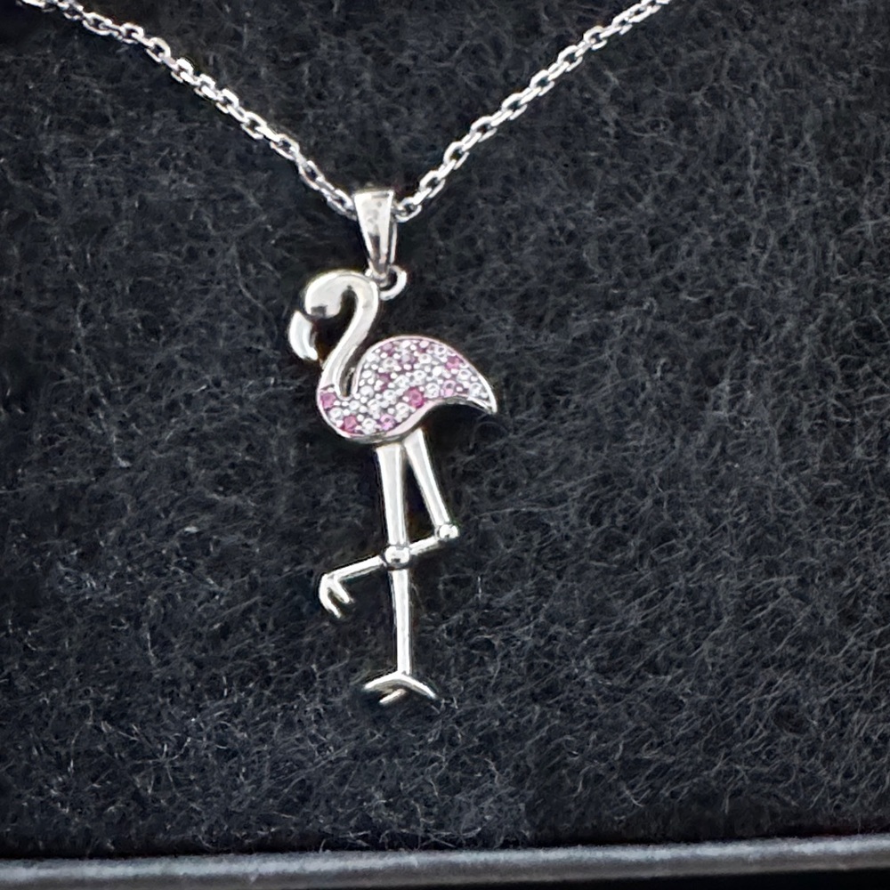 Elegant Silver Flamingo Necklace with Pink Rhinestones